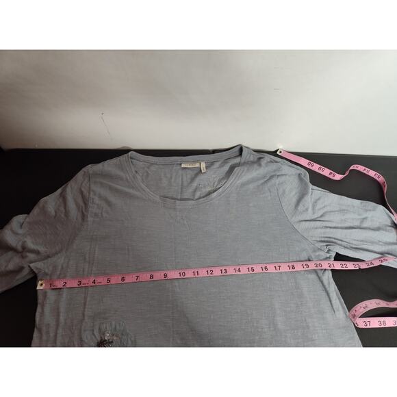 LOGO by Lori Goldstein Floral Embellished Slate Blue Tunic Sheer contrast L - Picture 6 of 7